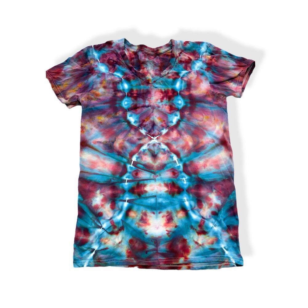handmade tie dyed unisex tshirt fluid x river blue purple magenta unisex S vneck